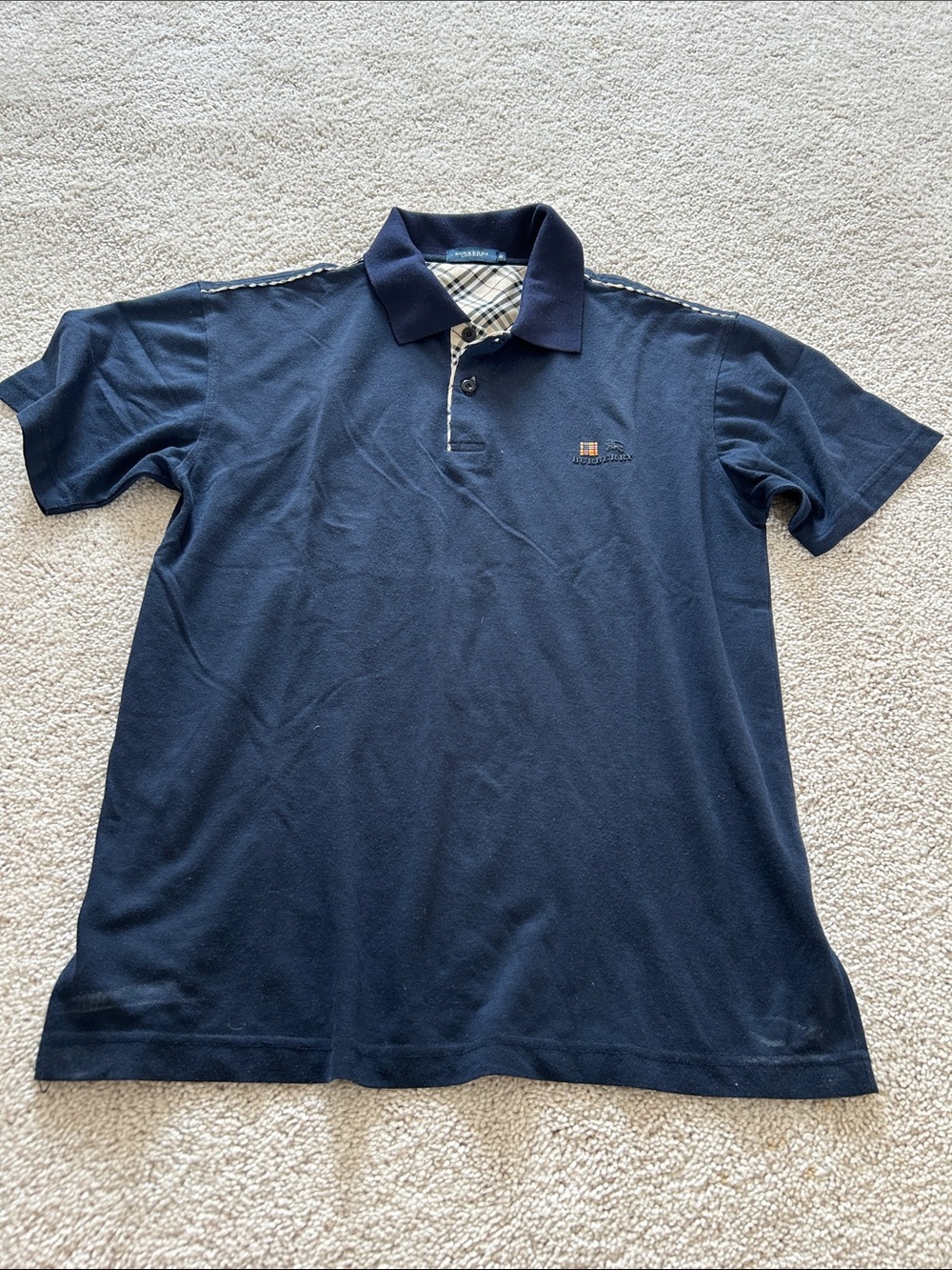 Burberry Navy Polo with Signature Check Trim